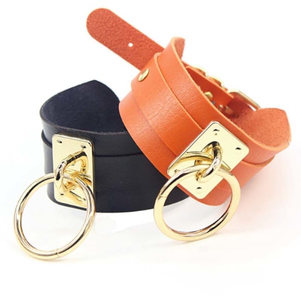 Punk Gothic Bred PU Læder O-Ring Krage Choker Halskæde Kvinder Sort+Sølv Ring