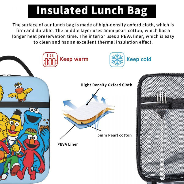 Vintage 123 Sesame Street Cookie Monster Isolerade Lunchpåsar Thermal Lunchbehållare Stor Lunchlåda Tote Skola Utomhus