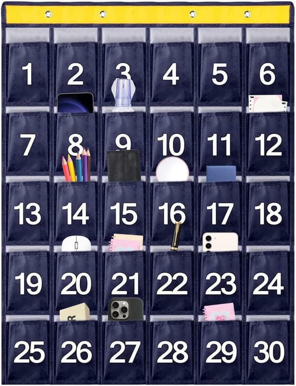 Numbered Classroom Storage Pocket Chart - 30 Pockets - Hanging Pocket Organizer - School Storage Bags