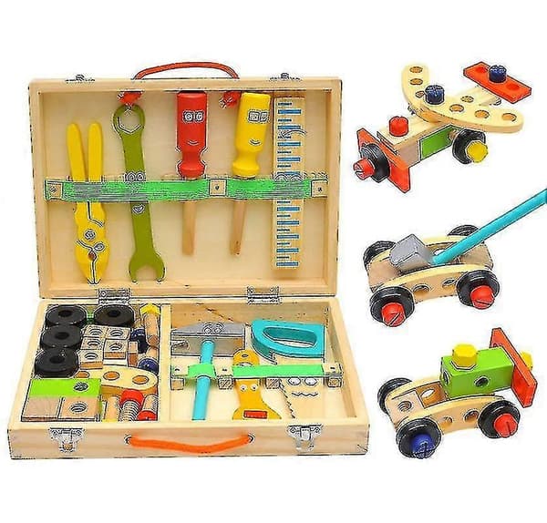 Kids Tool Box, Wooden Tool Set, Construction Toy Set, Educational STEM Building