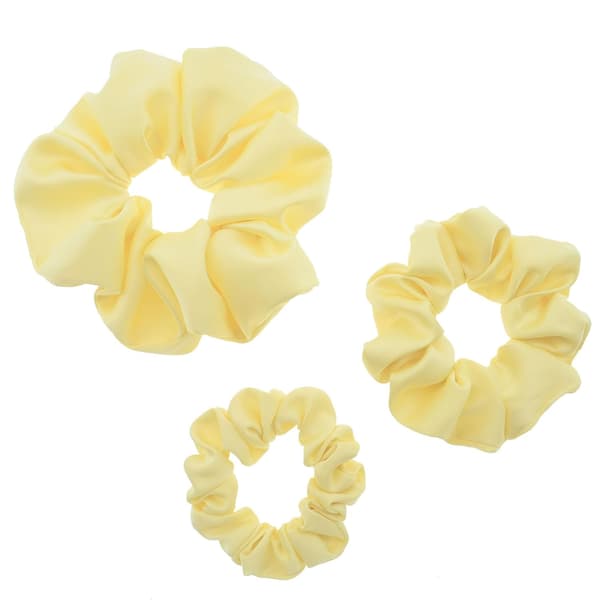 3 stk. satin scrunchies sæt til hår, ingen folder, elastiske hårbånd til kvinder og piger (lysegul)