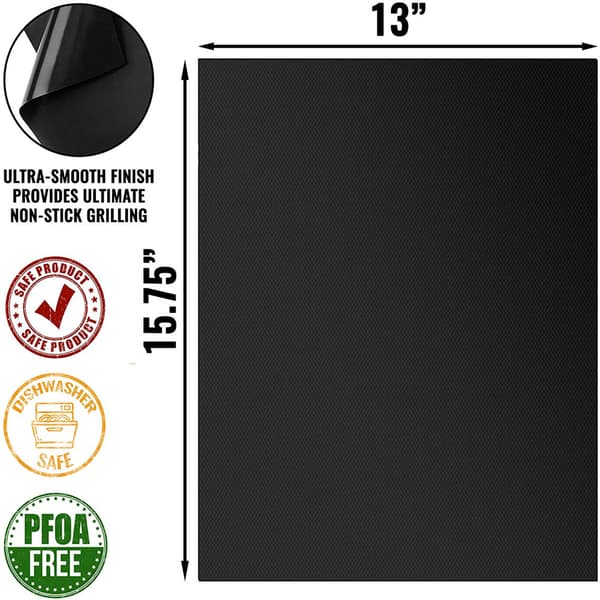 6-pakning Grillmatte, Ovnmatte, Bakematte - Non Stick - 40x33 Svart