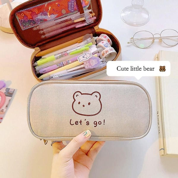 (björn C) Kawaii Style Etui med stor kapacitet til studerende, teenagere, piger, til gymnasiet, universitetet, kontoret
