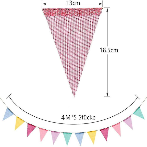 (Specialerbjudanden) 5-pack Flerfärgade Flaggor Imitation Säckväv Girlang Banner Pastell Regnbåge Dekoration Tyg Triangel Flagga