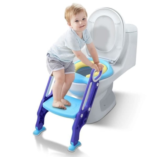 UISEBRT Toilettsæde til Børn med Foldbare Trapper Polyuretan Puder og Håndtag Højdejusterbar Blå og Lilla