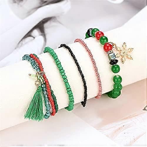 Jul Multicolor Stretch Pärlarmband Stapelbart Julberlocker Julklockor Snögubbe Jularmband