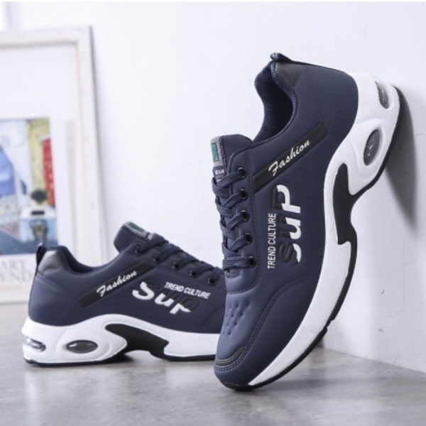 Lädersneakers för män, halkfria, slitstarka, casual, trendiga, löpning, hela matchen, vita, storlek 40