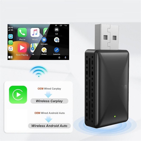 (Arbetardagskampanj!) 2-i-1 Android Auto Trådlös Adapter & Trådlös CarPlay Adapter Plug&Play Bil Dongel Konverterar Trådbunden till Trådlös CarPlay