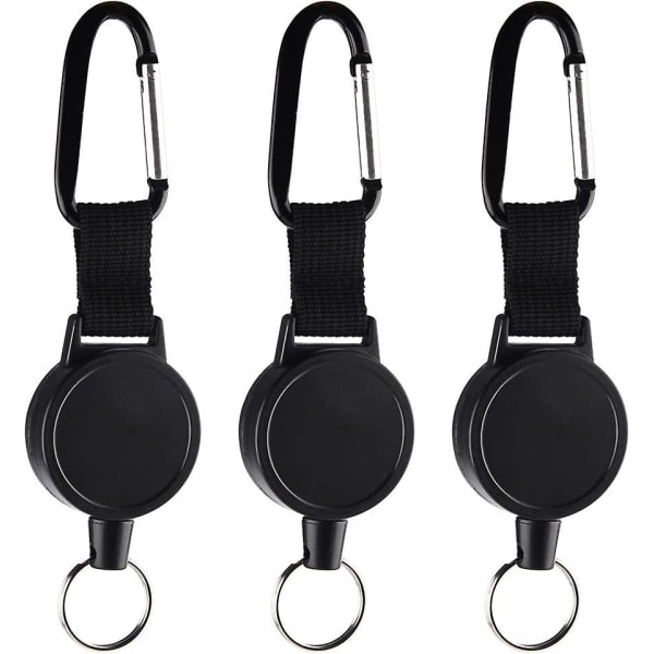 3-pack ID-kort Jojo Robust utdragbar nyckelring Inbyggd nyckelrulle Jojo nyckelring med 65 cm/25 tum stålkabel, svart