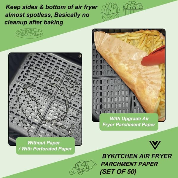 Airfryer-foder, kvadratiske, fedtbestandige bagepapirer til airfryer