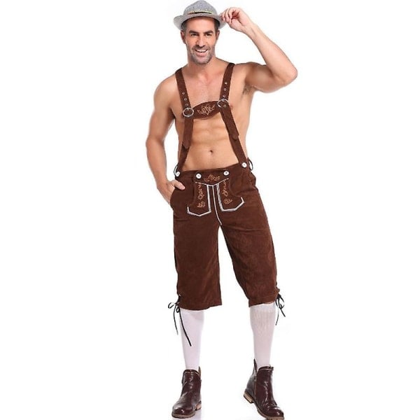 Lederhosen för män - Äkta läder Traditionella Tyska Lederhosen för män, Oktoberfest-outfit - Kort Ljusbrun Brun M