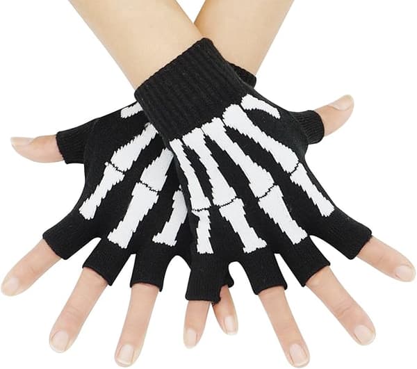 Unisex Stretchable Fingerless Varmende Skjelett-Hansker