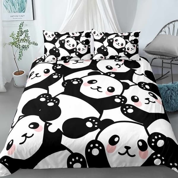 3D Panda Dyr Sød Sengesæt i tre dele (uden fyld)