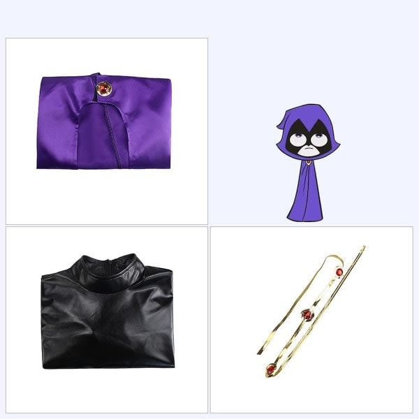 Raven Deluxe -asu teini-titaneille Aikuisten body ja viitta Cosplay-asu Halloween-juhliin Hieno pukeutuminen S