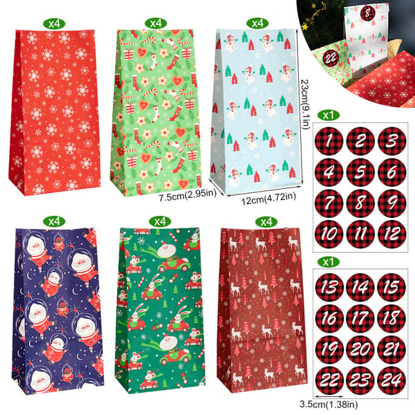 Julklappspåsar med 24 set juldekaler Adventskalender Godispåsar - MC2-155