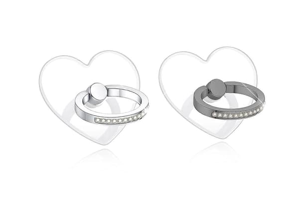 Transparent Hjerte Telefonringholder, Transparent Ring Telefonholder med Diamantring