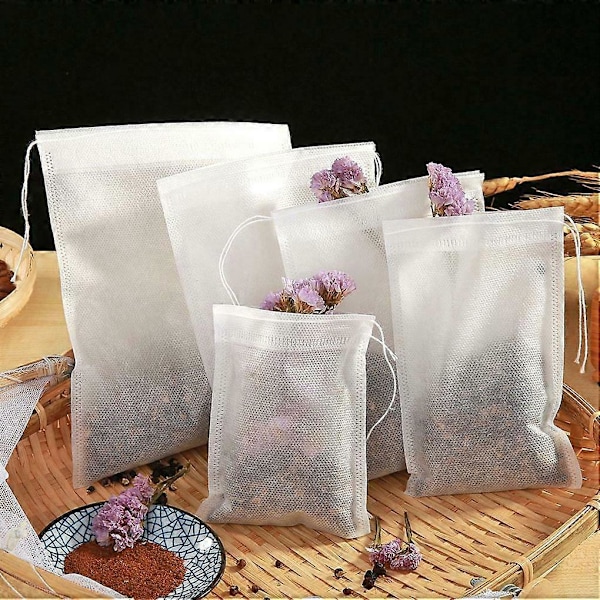 100 st Livsmedelsklassade Non-woven Tepåsar Te Filterpåsar För Kryddte Infuser Med Snöre Värmeförsegling Kryddfilter Tepåsar (FMY) 7*9cm
