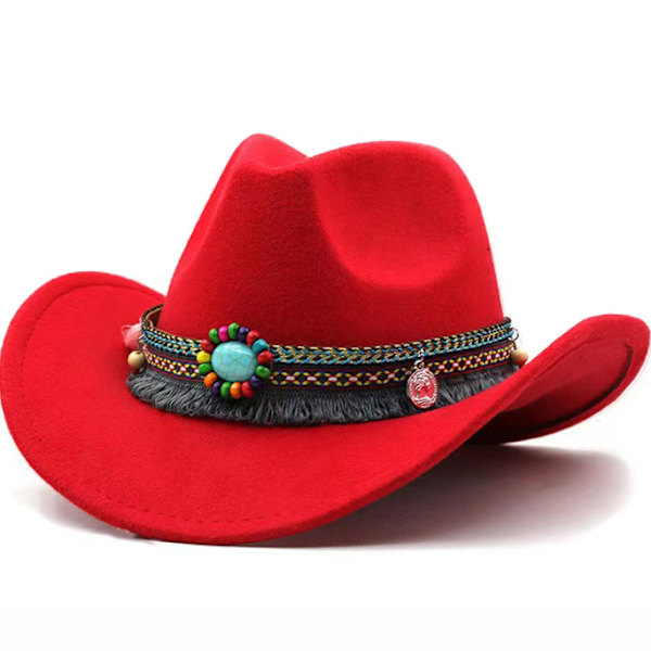 Modehatt i västerländsk cowboy-stil med filt och upprullad brätte red