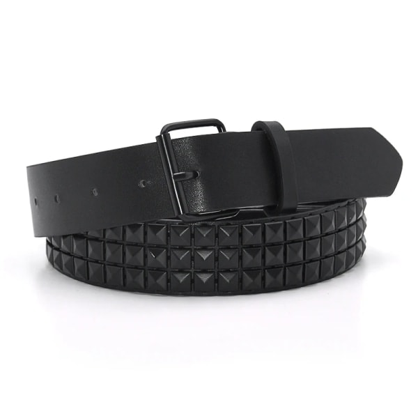 GAOKE Pyramid Nit Midjebælte Herre & Dame Dubbet Læderbælte Punk Rock Hardware med Nål Spænde Midje Sort Jean 02Black 110cm
