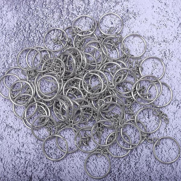 Nyckelringar med kedja 25 mm 100 st Bas Silverbas för hängen