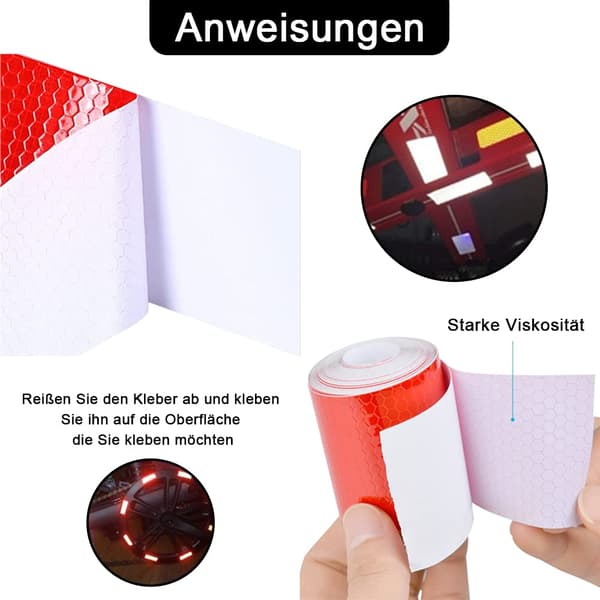 Självhäftande reflextejp, reflexvarningstejp, för golvmarkering, bilar, 4 stycken, röd, vit