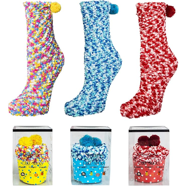 Mysiga fluffiga strumpor för kvinnor, fluffiga gåvor till kvinnor, vintervarma cupcake-strumpor, julklappar, Alla hjärtans dag, födelsedagspresent