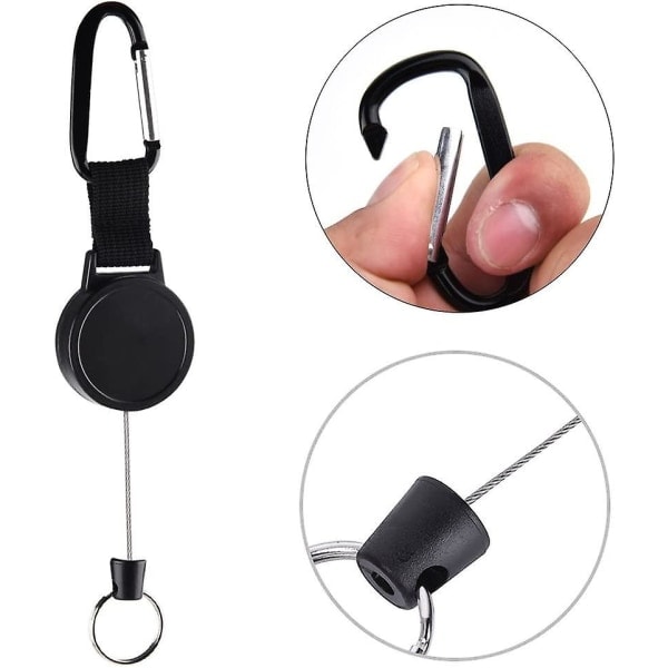 3-pack ID-kort Jojo Robust utdragbar nyckelring Inbyggd nyckelrulle Jojo nyckelring med 65 cm/25 tum stålkabel, svart