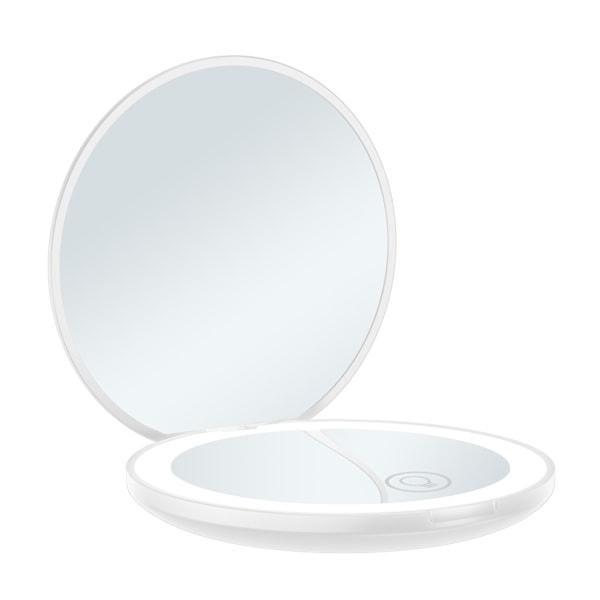 Bärbar fickspegel, dubbelsidig sminkspegel med LED-belysning, 2X / 10X förstoring - Kompakt, hopfällbar, stor 9 cm resespegel med belysning white