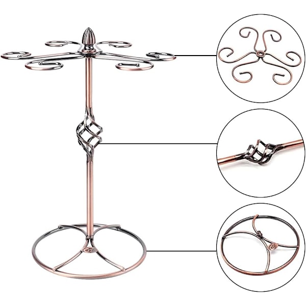 Vinglasstativ, Vertikal vinglasholder med 6 kroge, Bordpladevinglasholder (bronze)