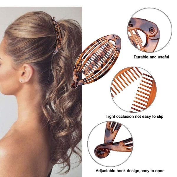 2-pack bananklämmor för hår Klassiska hästsvanshållare för flickor Interlocking Banana Combs Fashion