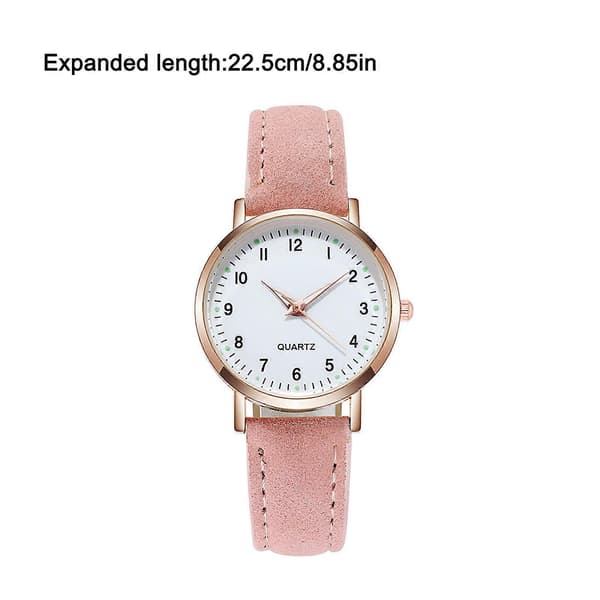 Dam Analog Kvarts Klocka med Läderarmband Pink