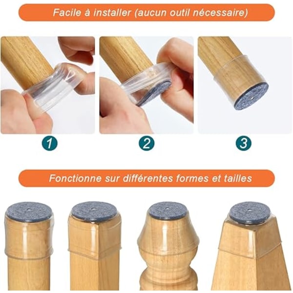 32 st Silikon stolsbensskydd, Storlek: Small (passar 23 - 32 mm), små stolsbensskydd, transparenta silikonskydd för stolsben med filt