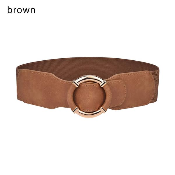 Elastisk stretchbelte for kvinner med gullspenne, BRUNT brown