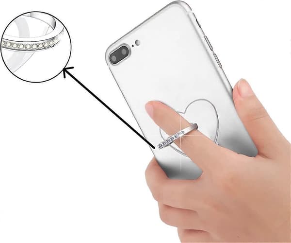 Transparent Hjerte Telefonringholder, Transparent Ring Telefonholder med Diamantring
