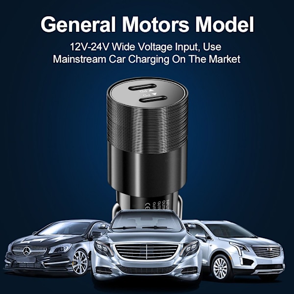 40W USB-C Snabbladdare för Bil 2 Portar Adapter Dubbel Typ C SILVER silver
