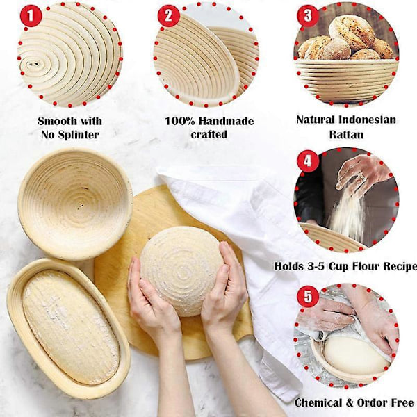 Brödkorg Banneton Jäskorg Set om 2, 9 Tum Rund & 10 Tum Oval Sockerrör Surdegsjäskorgar med Ac As Shown