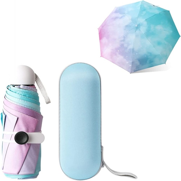 Rejseparaply lomme paraply kompakt paraply vindtæt stærk 8 ribber foldbar mini paraply med kapselbeskyttelse parasol med UV-beskyttelse regnbue{sl}