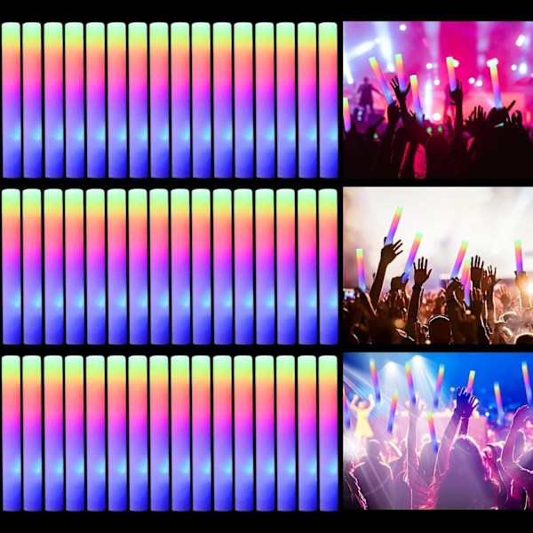 (Specialerbjudande) LED Skum Glow Sticks, Storpack Glow Sticks, Självlysande Festartiklar med 3 Lägen Färgglatt Blinkande, Neon Party Favörer (50 st)