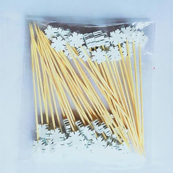 50 stk./sæt Frugtpinde Engangs bambuspinde Snefnug Træ Elg Julemand Snemand Pinde Julepynt E 100PCS-2Set