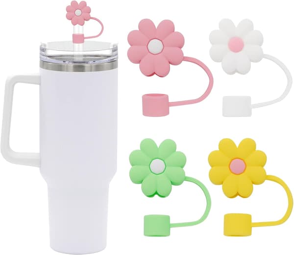 4-pack blomformade sugrörsskydd, återanvändbara sugrörsskydd för 10 mm sugrör