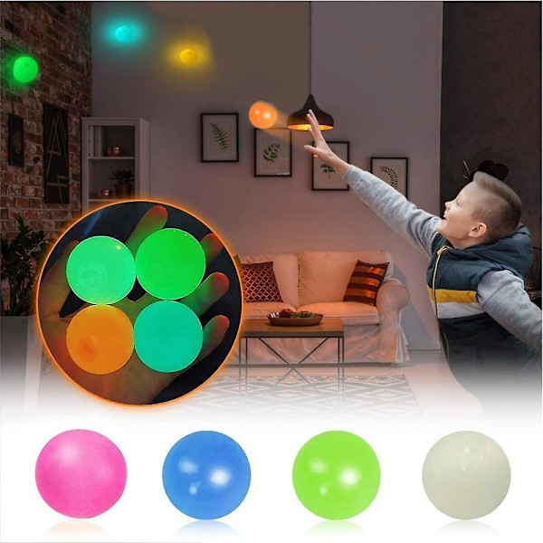 Lysende ball høyelastisk lysende stressball som fester seg til veggen angstleke nattlys 6cm