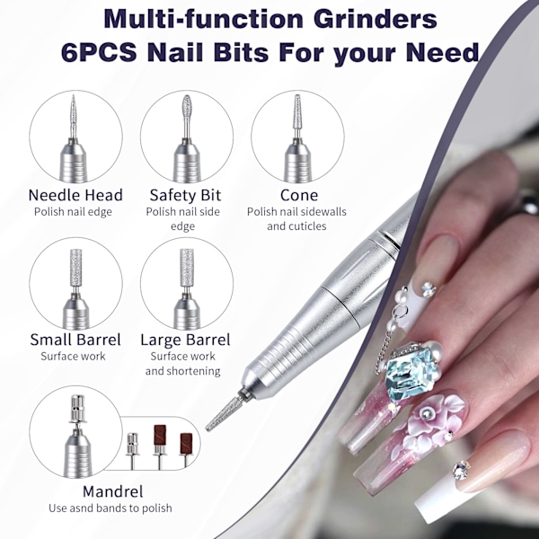 Laddningsbar Elektrisk Nagelfil för Akryl Gel Naglar Manikyr Pedikyr Set Nagelsalonger, Rosa