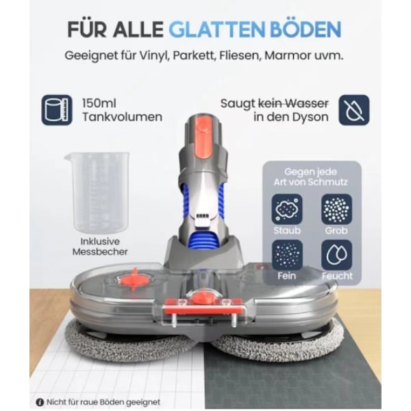 Moppfäste för Dyson Electric för V7/V8/V10/V11/V12/V15, påfyllningsbehållare och 8 tvättbara moppar