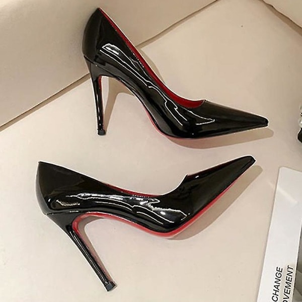 Dam Röda Sole Pumps Ny Sexig Botten Spetsig Tå Svart Tunna Högklackade Skor 8 cm 10 cm Grunt Sexig Bröllopssko 8cm 38