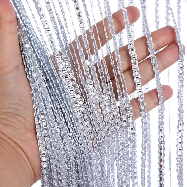 Pärlridå för dörröppning, 100x200cm Kristallpärlgardin Glitter Pärlridå Dörröppning Sovrum Insynsskydd Dekor (Silver) Silver