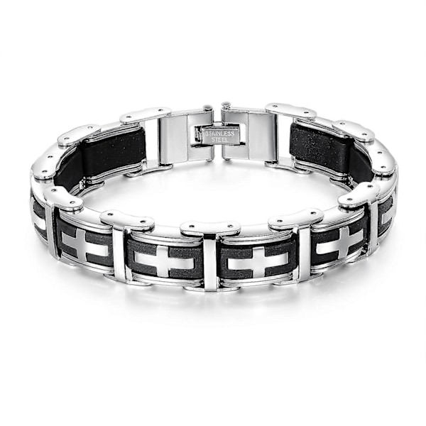 ZK-Rutigt Mönster Kors Rostfritt Stål Svart Silver Ett Del Armband (FMY)