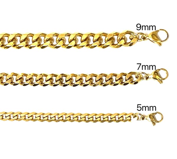 Kullattu ruostumaton teräsrannekoru 18k kullalla 9mm tjock,60cm lång