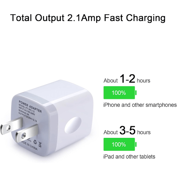 (Specialtilbud) USB Væglader Adapter, 5-pak 2.1A Hurtig Opladning med Dobbelte Porte