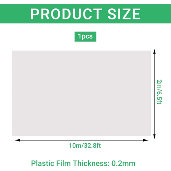 (Särskild kampanj) 2x10m Transparent Polyeten Växthusfilm, Extra Tjock Trädgårdsplast, Folietunnelanvändning 10 m