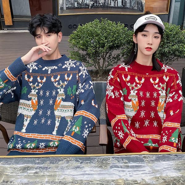 Julepar Sweater Juletrøje Jule Turtleneck Sweater Varm Pullover Sweaters Blå Blue XL